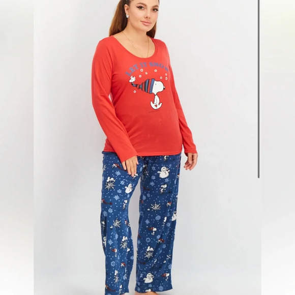 Munki Munki Snoopy Santa Holiday Pajama Sets Unisex couples matching pjs S & M - Picture 2 of 16